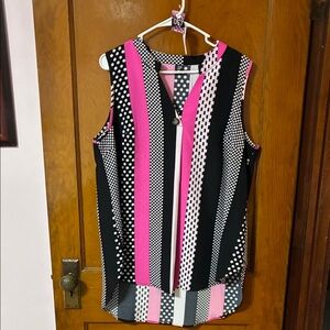 57 - Vibrant Pink and Black Striped Sleeveless Blouse